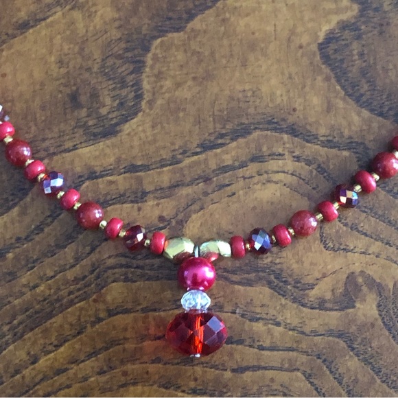 Handcrafted repurpose carnelian glass faceted crystal beaded necklace - Picture 8 of 10